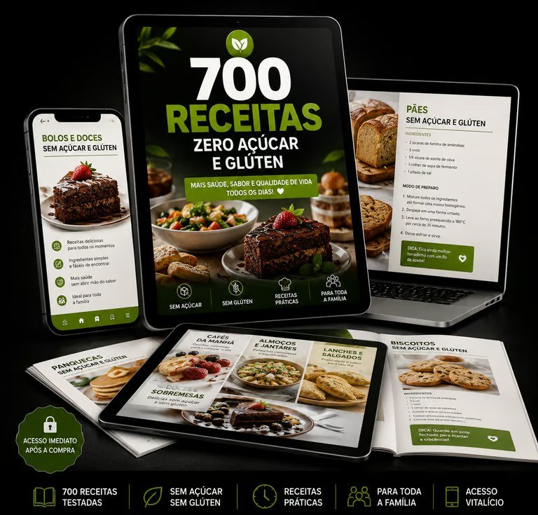 E-book 700 Receitas Zero Açúcar e Sem Glúten